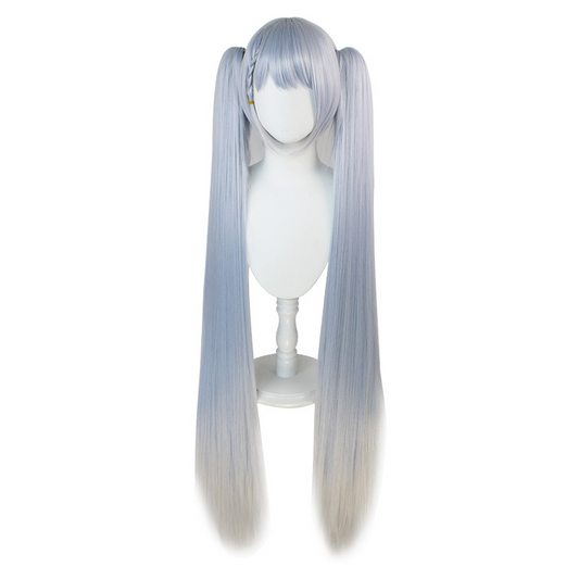 Snow Miku Braided Twin Tails Cosplay Wig - Long Blue-Grey Hair with Braided Accents & Fringe