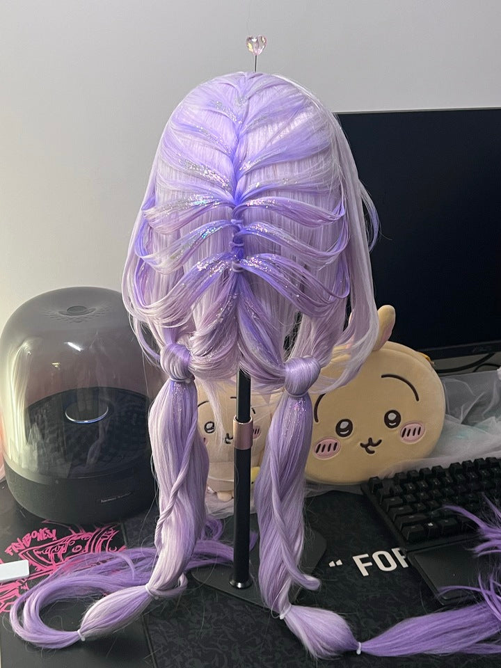 Honkai: Star Rail - Castorice Cosplay Wig with Openwork Braid & Clip-In Corn Wefts | Pre-Styled Lilac Green Hair