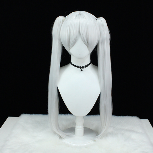 Frieren Cosplay Wig | Long Silver Twin Tails with Rose Netting | Sousou no Frieren
