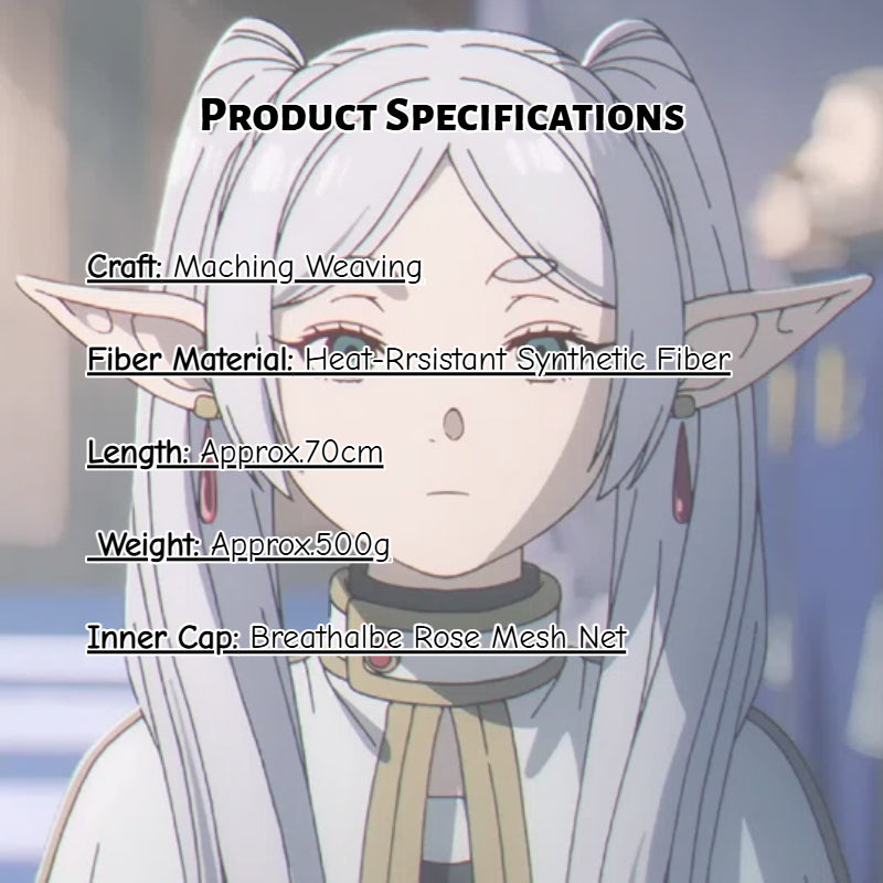 Frieren Cosplay Wig | Long Silver Twin Tails with Rose Netting | Sousou no Frieren