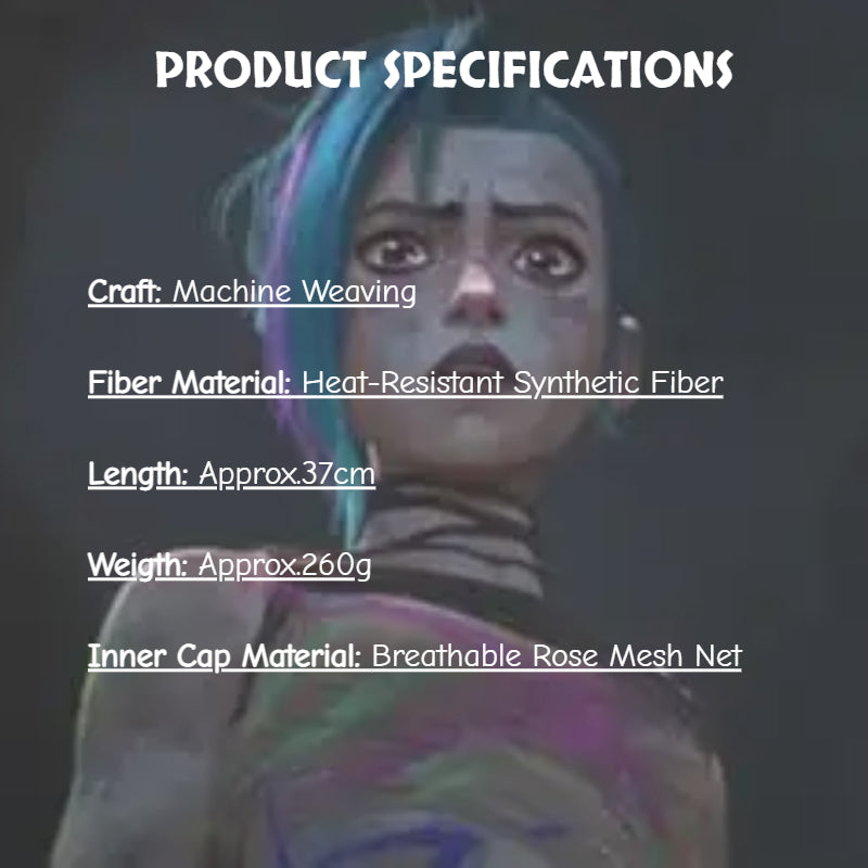 Arcane Season 2 Jinx Cosplay Wig | Mid-Length Blue Hair with Purple Streaks