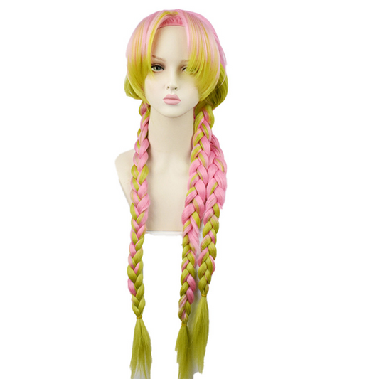 Mitsuri Kanroji Cosplay Wig | 90cm Pink Green Gradient Braids | Love Pillar