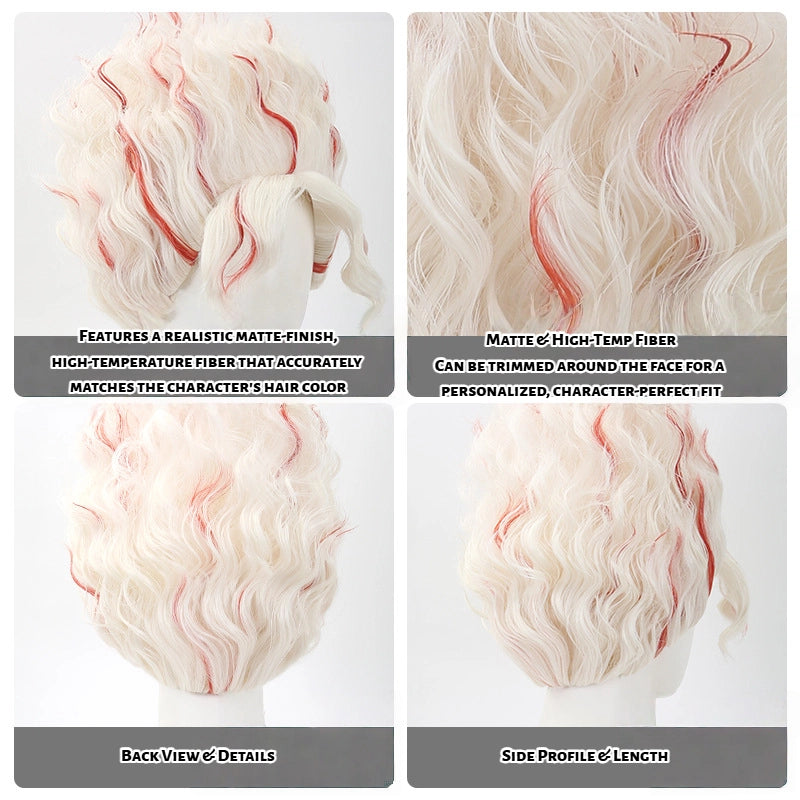 Turbo Granny/Okarun Cosplay Wig | White Hair with Red Streaks | Unstyled for Customization | DAN DA DAN