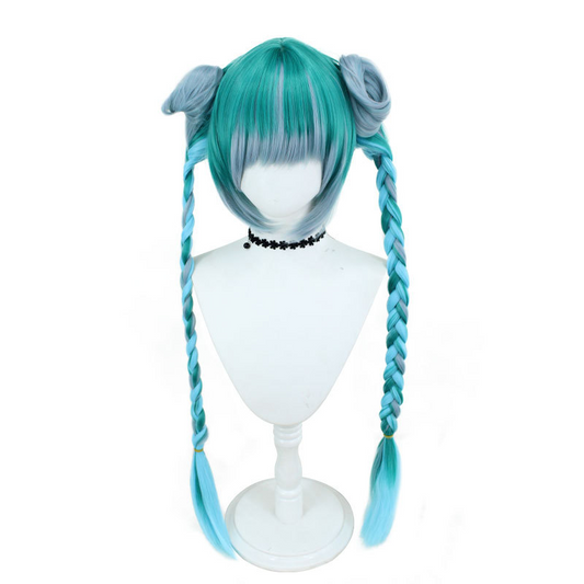 Zombie Hatsune Miku Cosplay Wig | Little Future Zombie Braided Twin Tails | Teal Gradient