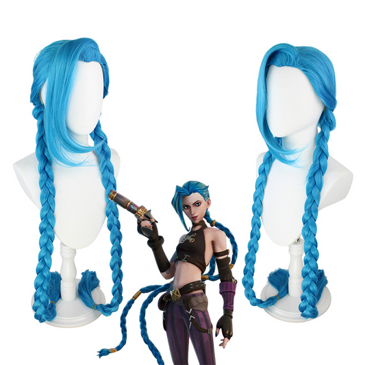 Jinx Cosplay Wig from Arcane & League of Legends | Blue Braids with Punk Undercut