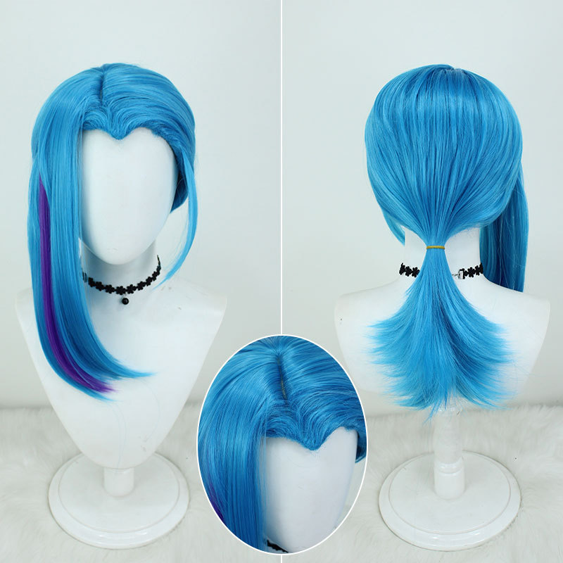 Jinx Mid-Length Blue Purple Streak Cosplay Wig | From Arcane Season 2 | League of Legends