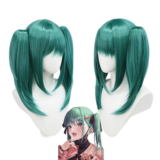 Vampire Hatsune Miku Cosplay Wig - Green Twin Tails with Realistic Scalp & Clip