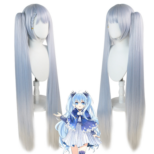 Snow Miku Braided Twin Tails Cosplay Wig - Long Blue-Grey Hair with Braided Accents & Fringe