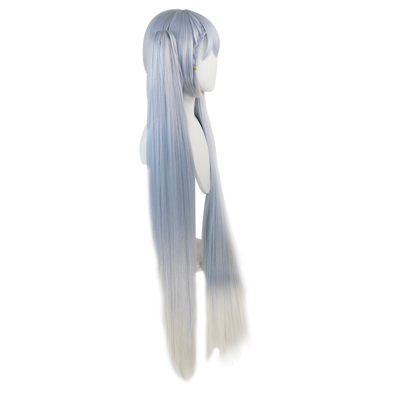 Snow Miku Braided Twin Tails Cosplay Wig - Long Blue-Grey Hair with Braided Accents & Fringe