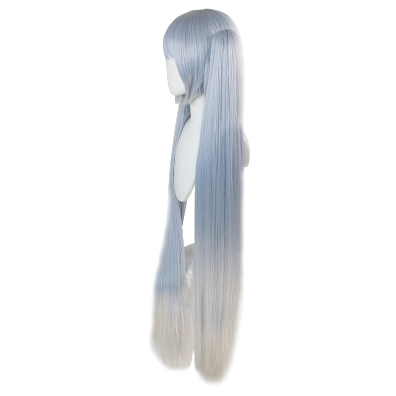 Snow Miku Braided Twin Tails Cosplay Wig - Long Blue-Grey Hair with Braided Accents & Fringe