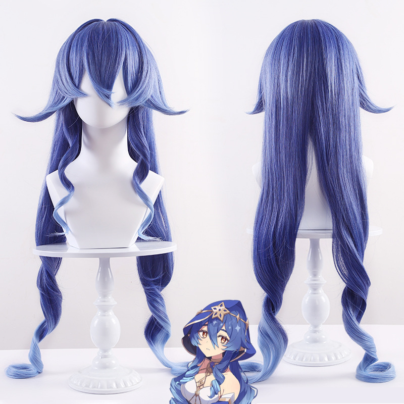 Genshin Impact Layla Cosplay Wig - Pre-Styled 100cm Long Blue Gradient Wig (Uncut for Customization)