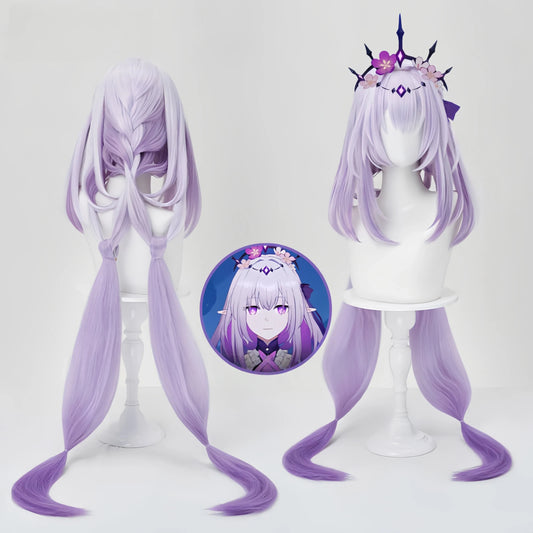 Honkai: Star Rail - Castorice Cosplay Wig with Openwork Braid & Clip-In Corn Wefts | Pre-Styled Lilac Green Hair
