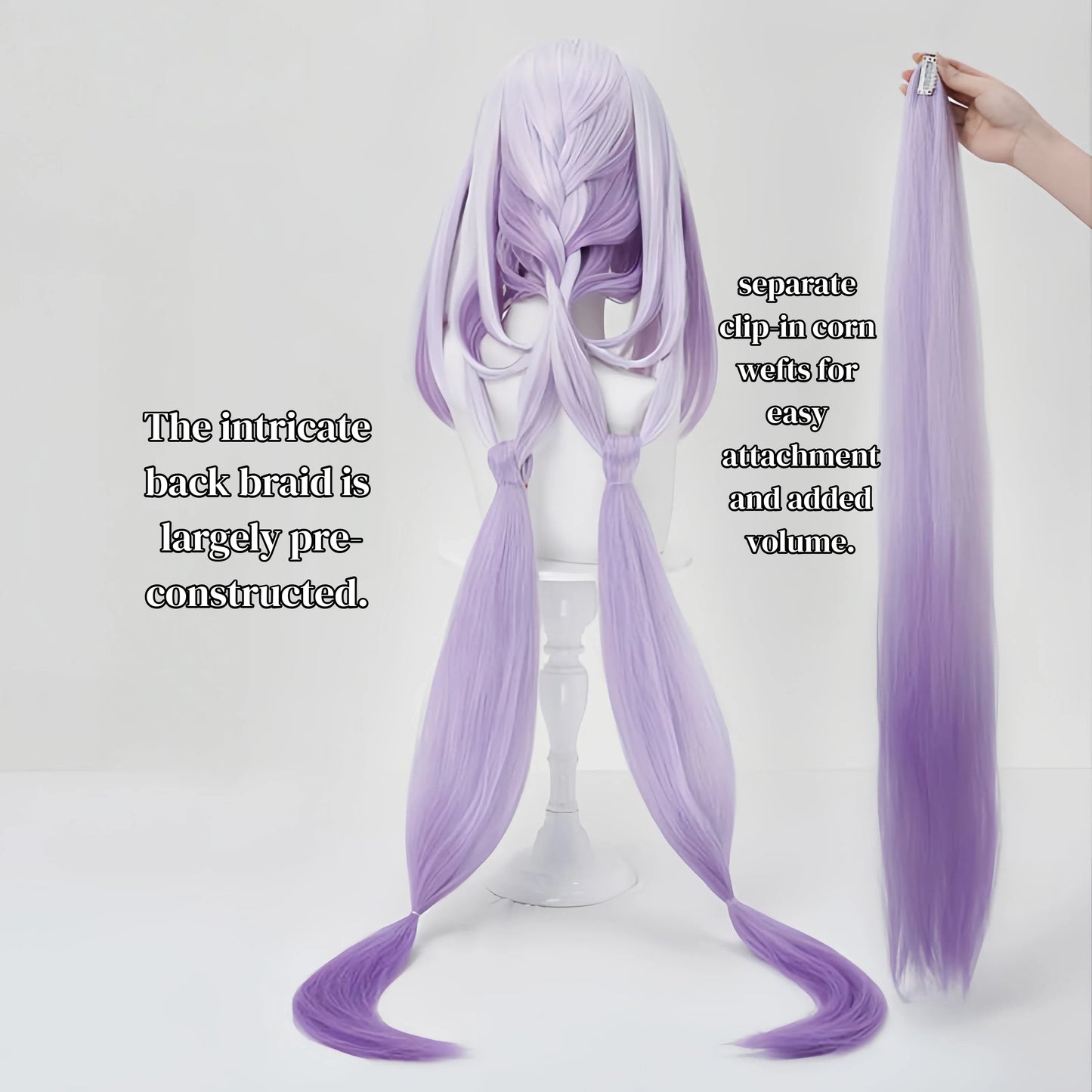 Honkai: Star Rail - Castorice Cosplay Wig with Openwork Braid & Clip-In Corn Wefts | Pre-Styled Lilac Green Hair