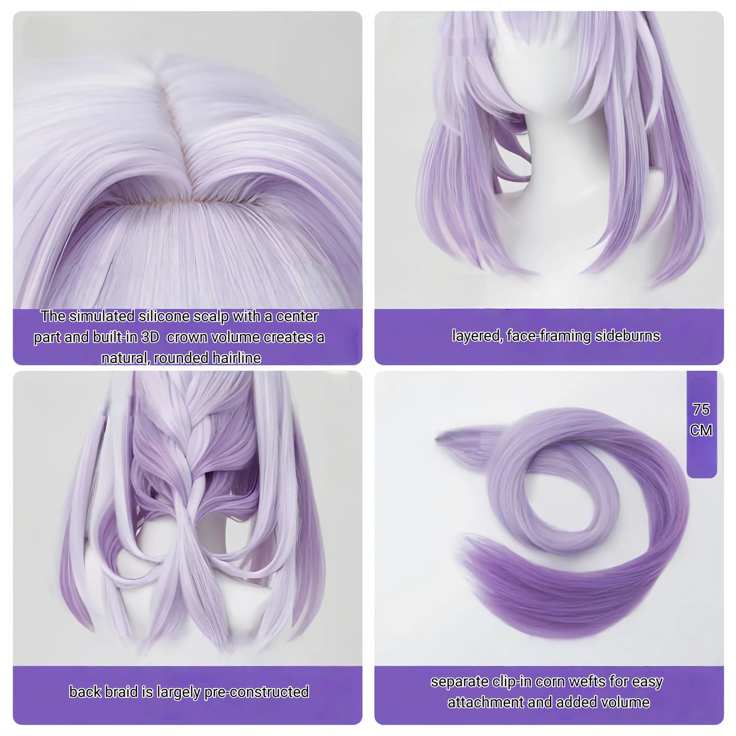 Honkai: Star Rail - Castorice Cosplay Wig with Openwork Braid & Clip-In Corn Wefts | Pre-Styled Lilac Green Hair