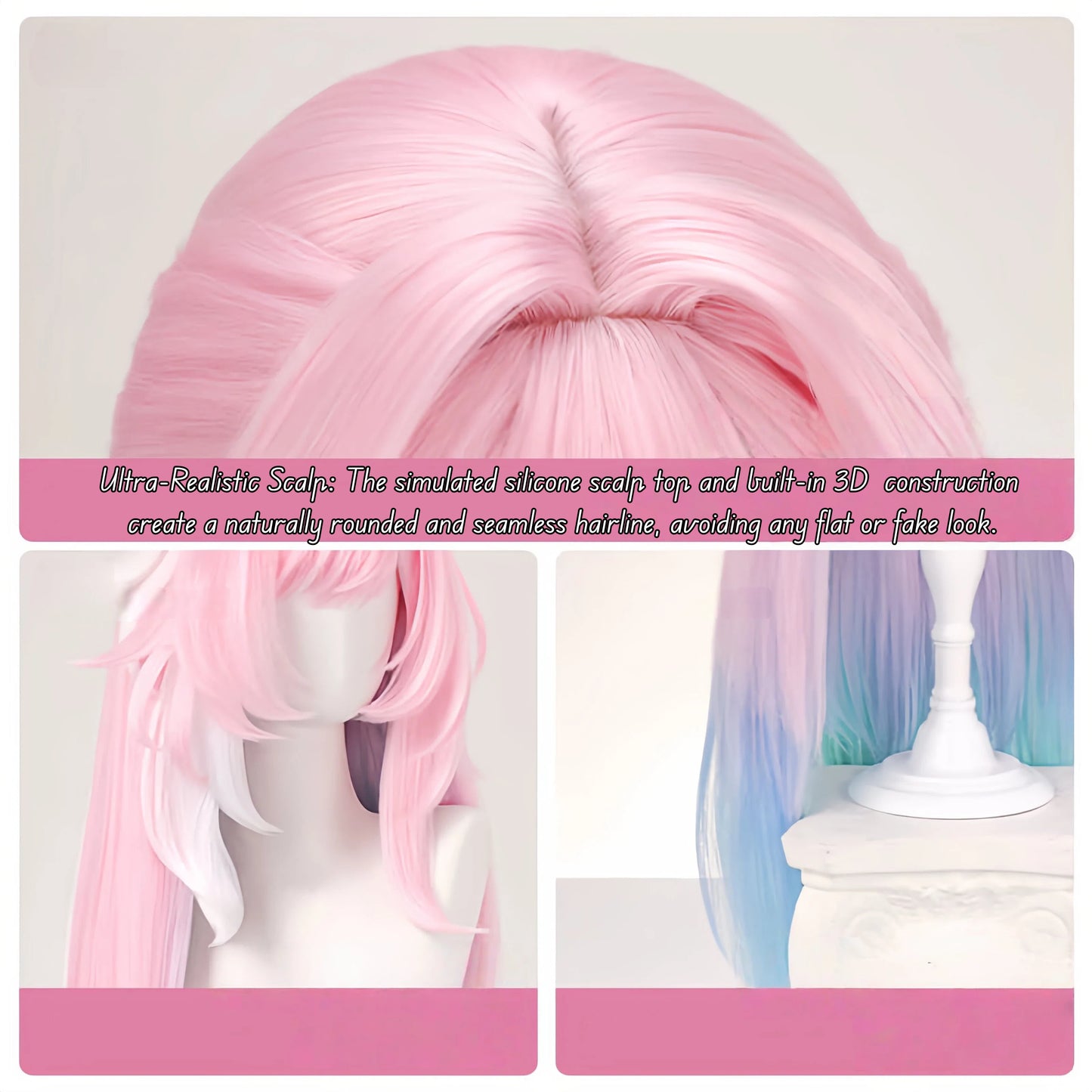 Honkai: Star Rail - Cyrene Cosplay Wig with Heart Braid & White Highlights | 90cm Long Anime Costume Hair for Women & Men