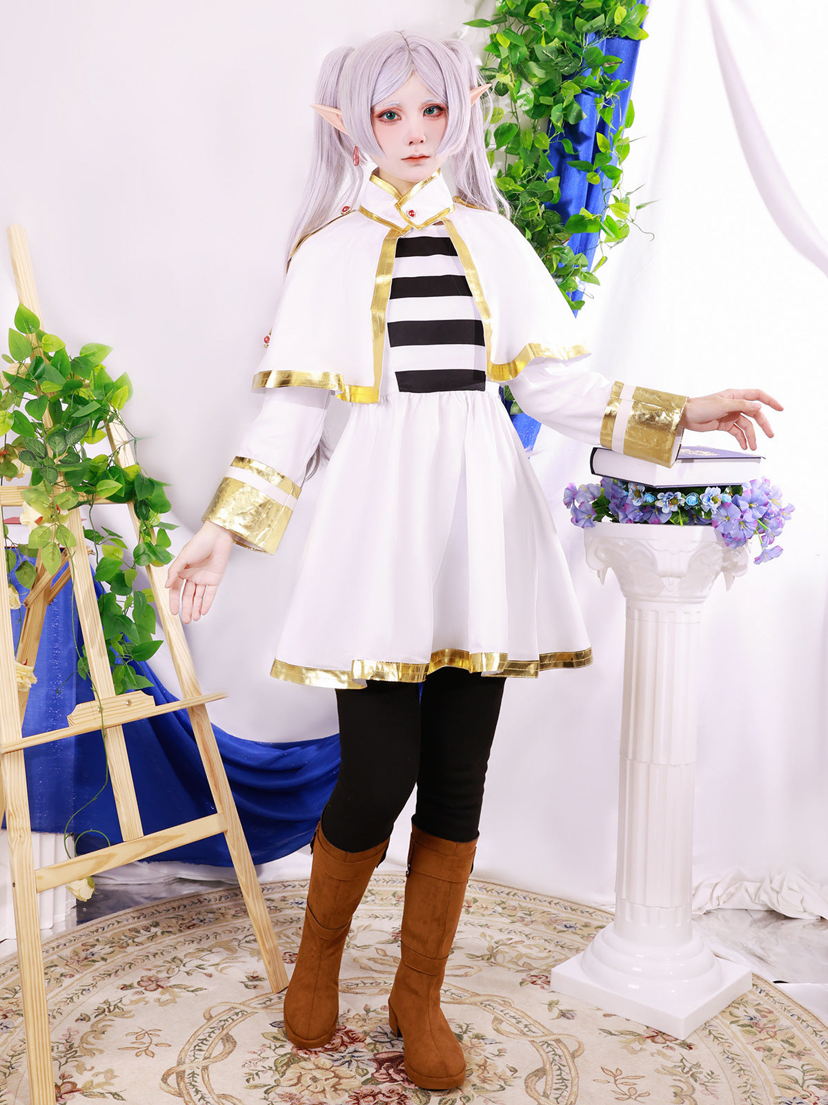 Frieren Cosplay Costume Full Set with Boots Option | Elf Ears, Cloak & Stockings | Sousou no Frieren