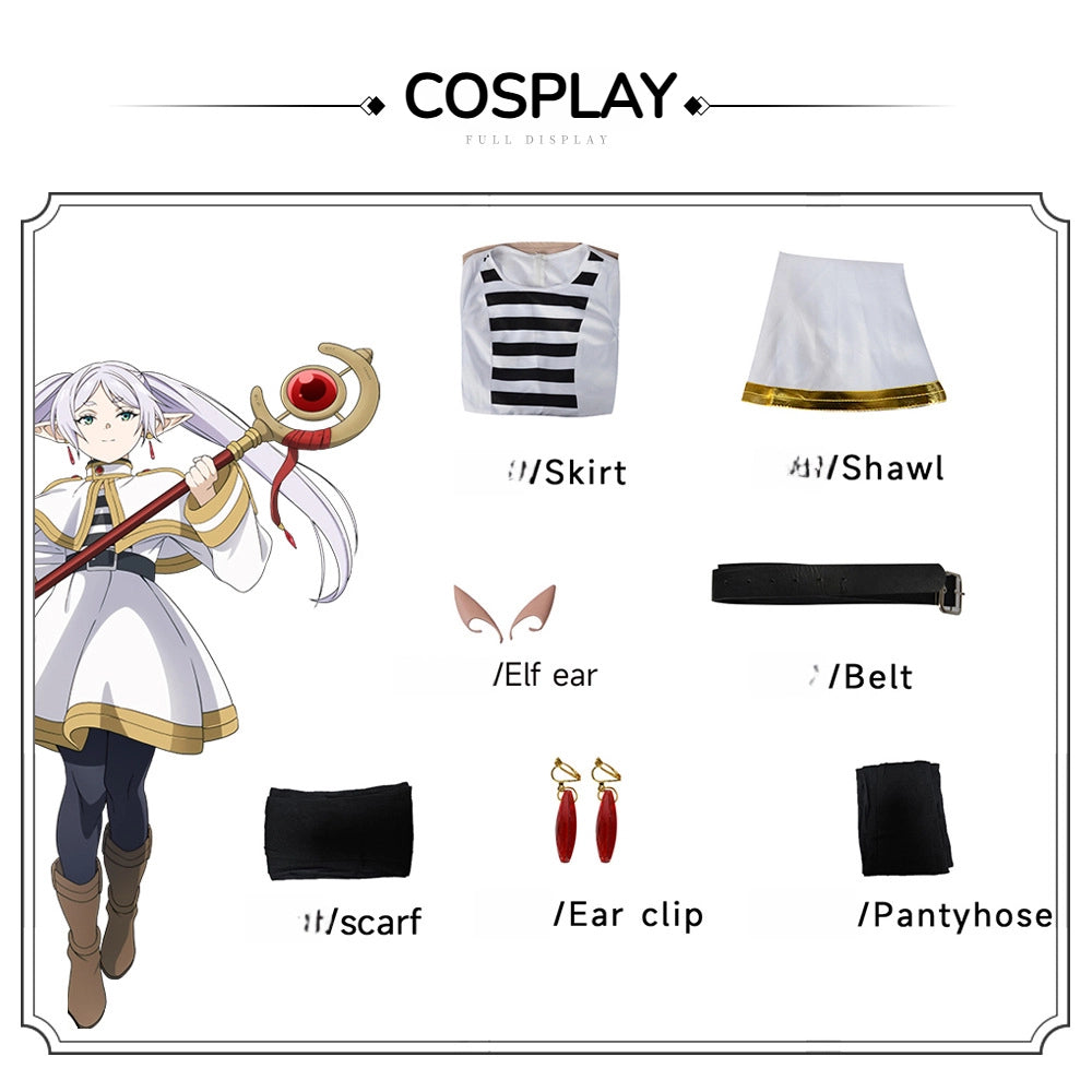 Frieren Cosplay Costume Full Set with Boots Option | Elf Ears, Cloak & Stockings | Sousou no Frieren