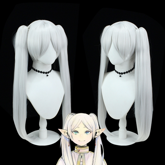 Frieren Cosplay Wig | Long Silver Twin Tails with Rose Netting | Sousou no Frieren