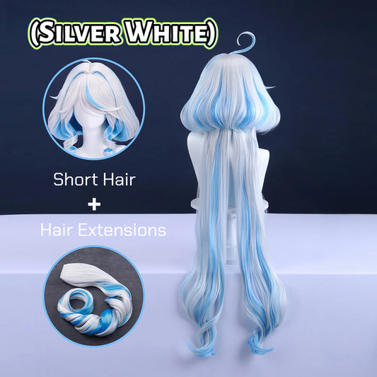 Genshin Impact Furina Cosplay Wig - 6 Styles (Silver/White/Divine) with Detachable Extensions & Premium Density