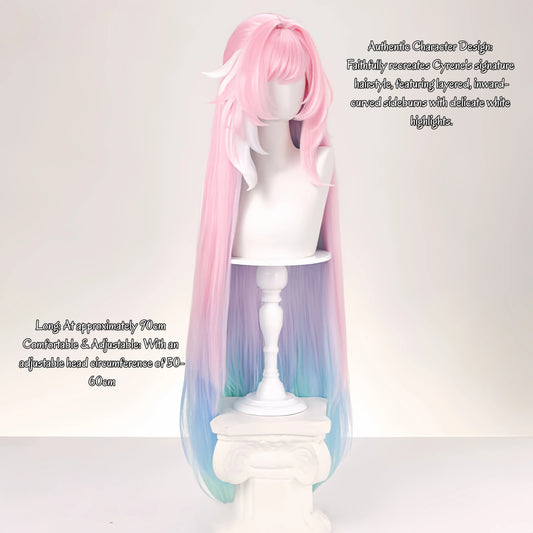 Honkai: Star Rail - Cyrene Cosplay Wig with Heart Braid & White Highlights | 90cm Long Anime Costume Hair for Women & Men