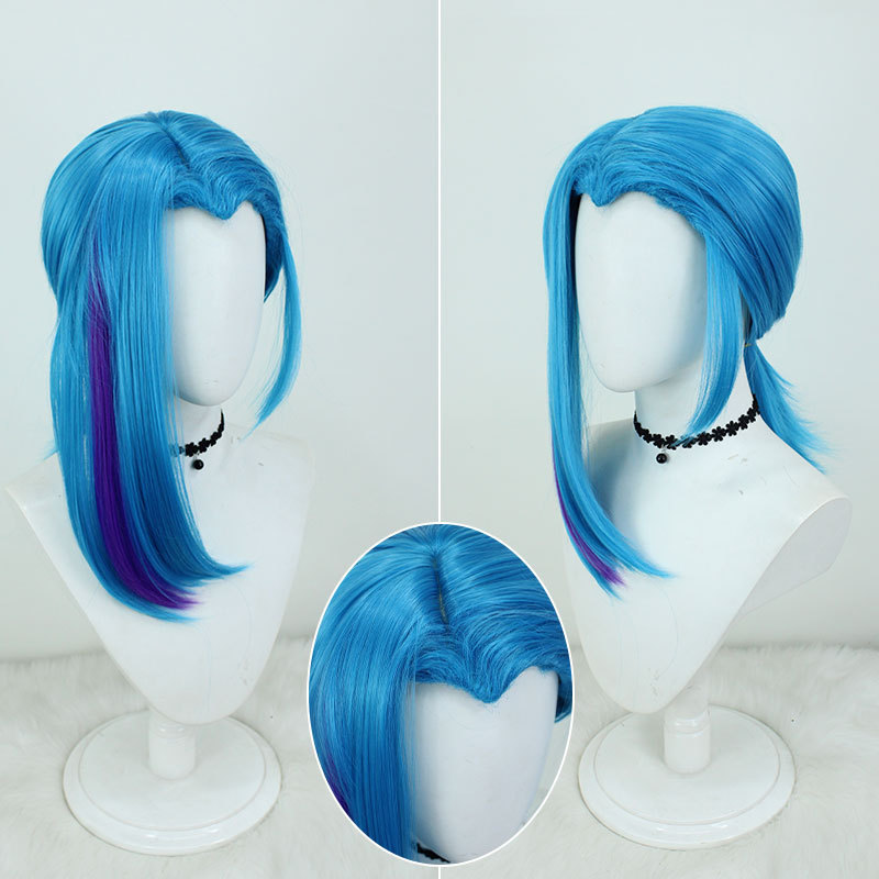Arcane Season 2 Jinx Cosplay Wig | Mid-Length Blue Hair with Purple Streaks