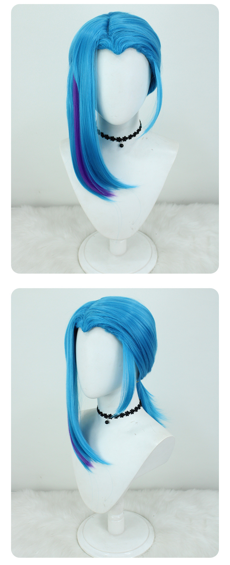 Arcane Season 2 Jinx Cosplay Wig | Mid-Length Blue Hair with Purple Streaks