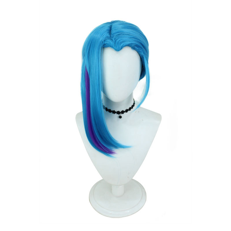 Arcane Season 2 Jinx Cosplay Wig | Mid-Length Blue Hair with Purple Streaks