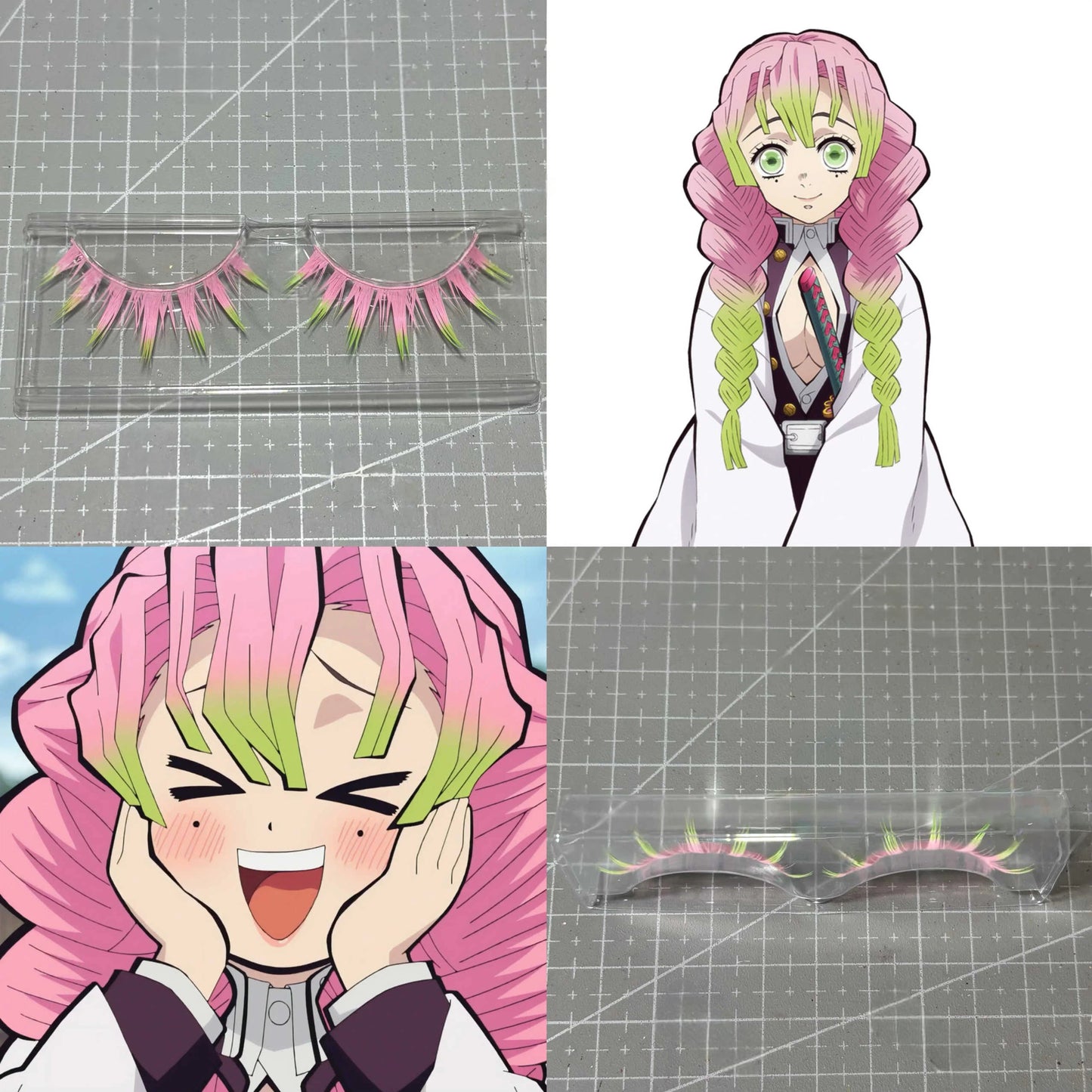 Demon Slayer Mitsuri Kanroji Cosplay Eyelashes | Pink & Green Gradient Anime Lashes