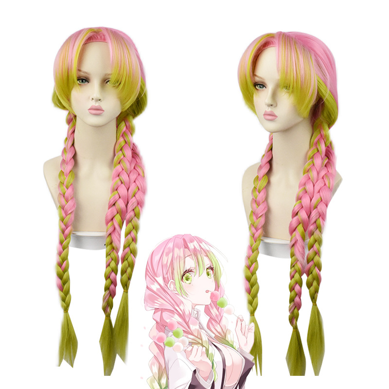 Mitsuri Kanroji Cosplay Wig | 90cm Pink Green Gradient Braids | Love Pillar