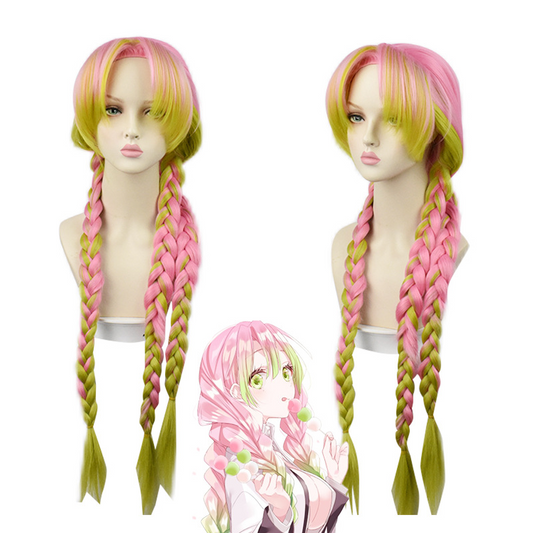 Mitsuri Kanroji Cosplay Wig | 90cm Pink Green Gradient Braids | Love Pillar