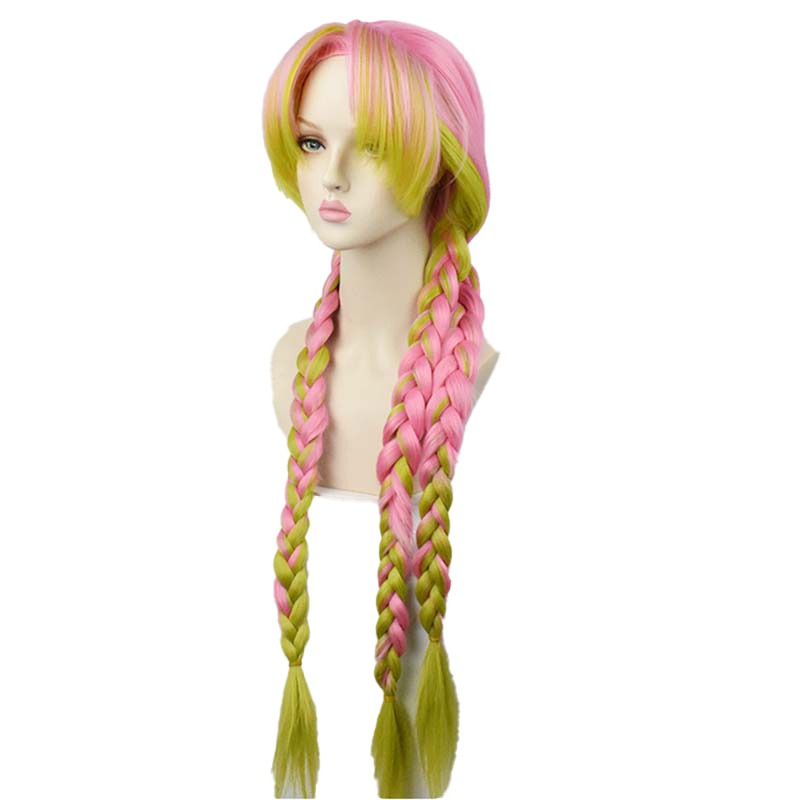Mitsuri Kanroji Cosplay Wig | 90cm Pink Green Gradient Braids | Love Pillar
