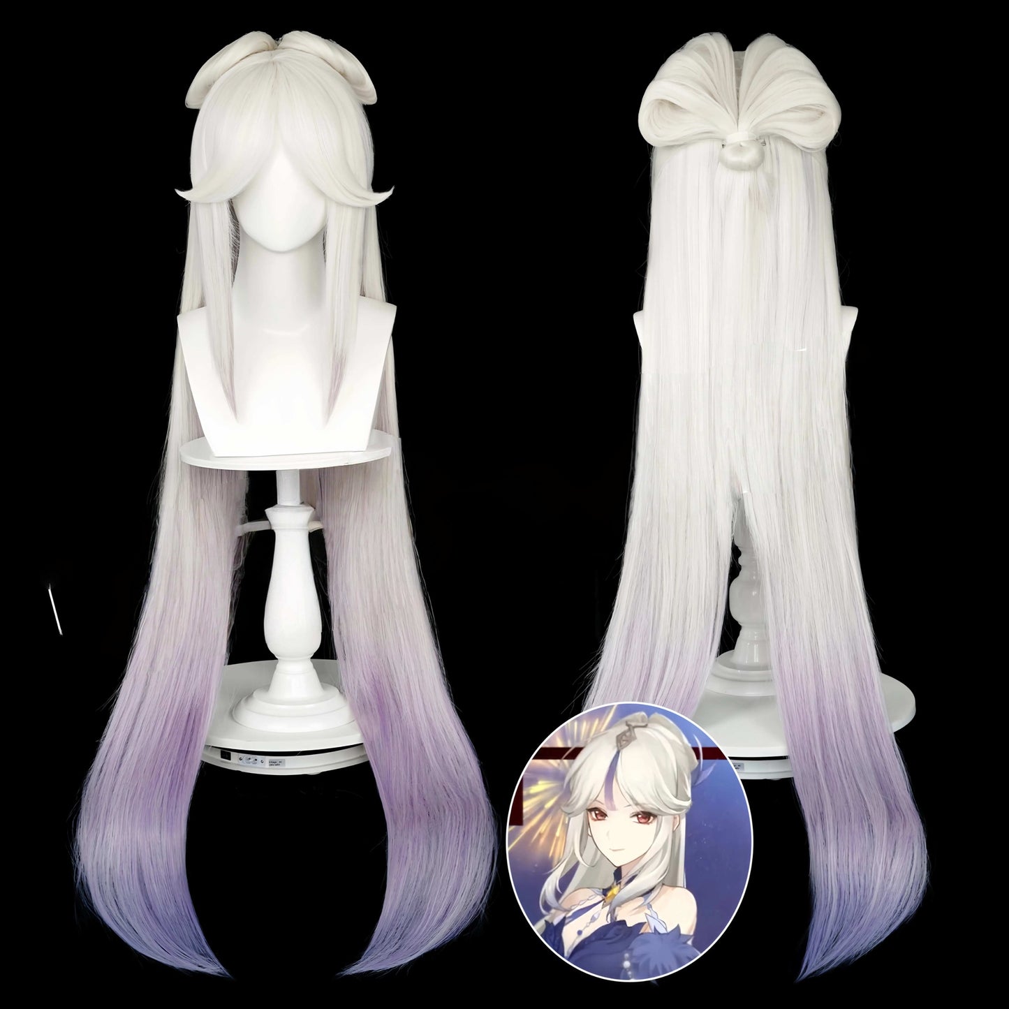Genshin Impact Ningguang 'Opulent Splendor' Cosplay Wig - 120cm Long Blue Gradient with Detachable Bun (Uncut)