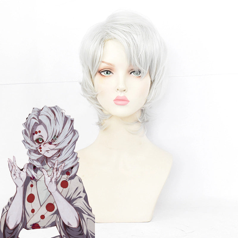 Rui Cosplay Wig | Lower Moon Five Silver White Bob Cut | Demon Slayer