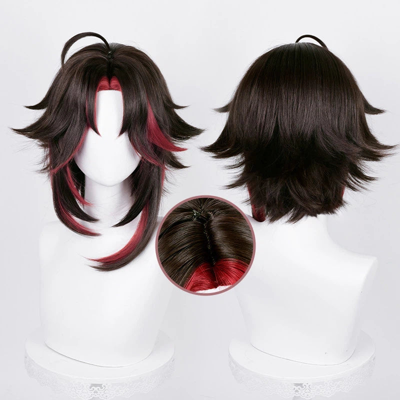 Genshin Impact Xiao Cosplay Wig | 3 Styles: Short Hair, Short+Pony Clip, Red Variant