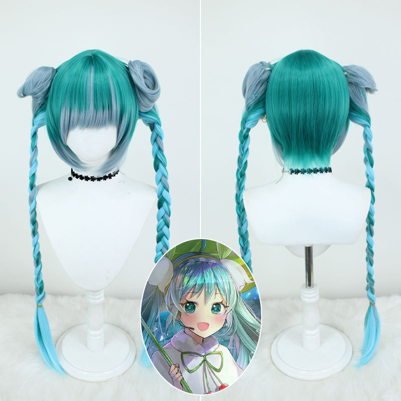 Zombie Hatsune Miku Cosplay Wig | Little Future Zombie Braided Twin Tails | Teal Gradient