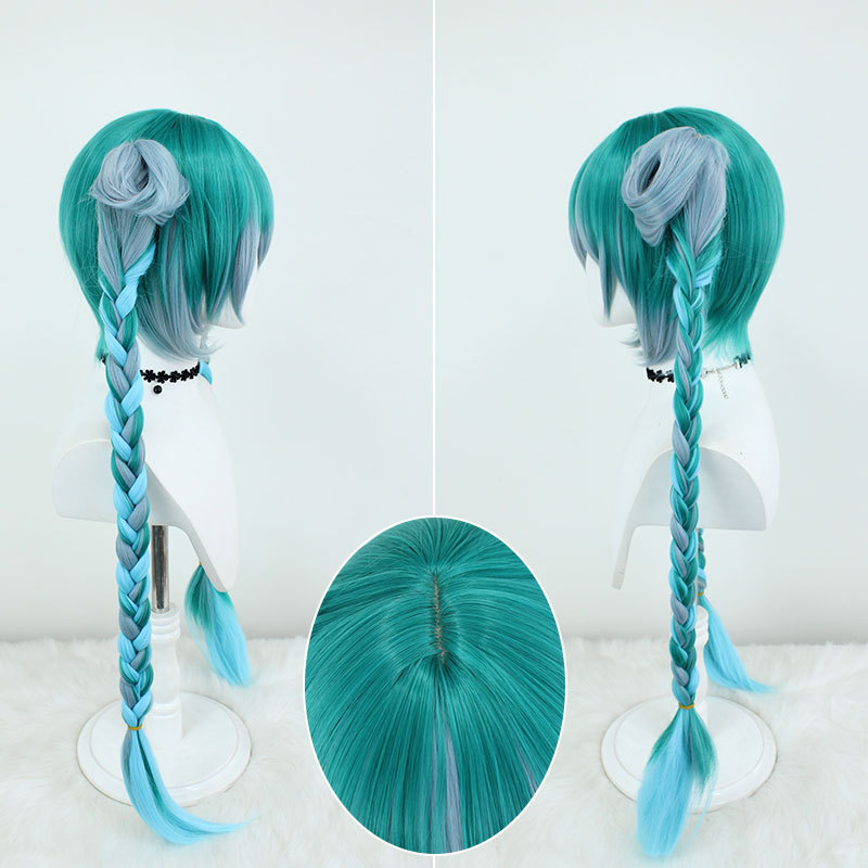 Zombie Hatsune Miku Cosplay Wig | Little Future Zombie Braided Twin Tails | Teal Gradient